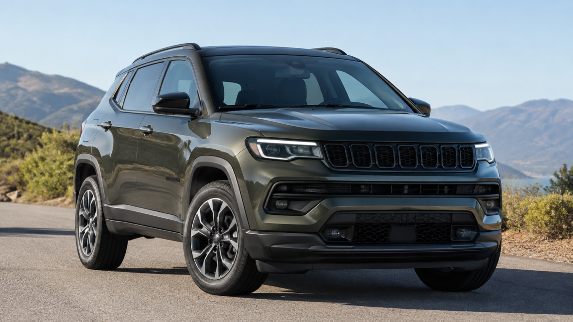 Jeep Compass 2027 спереду збоку на дорозі