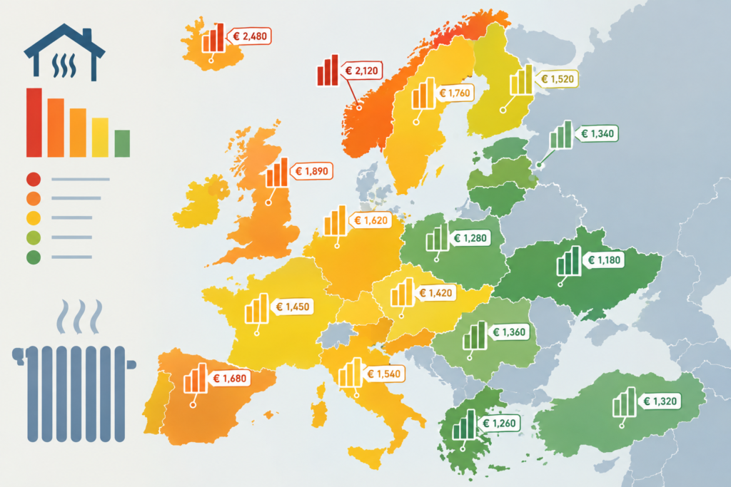 map and bar chart of heating costs