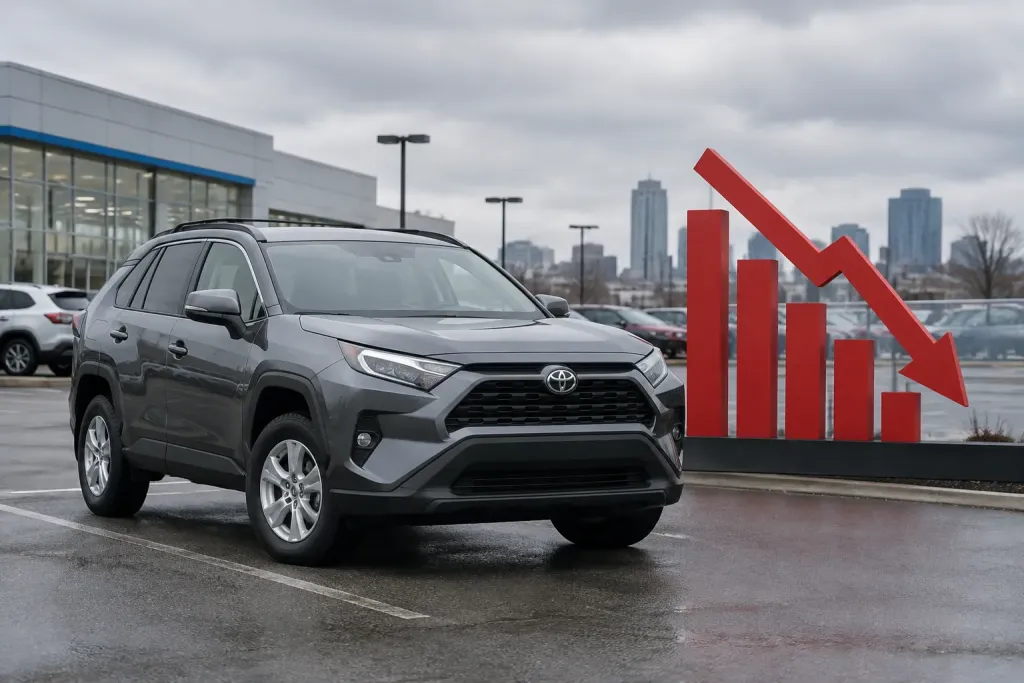 Toyota RAV4 рядом с графиком падения продаж