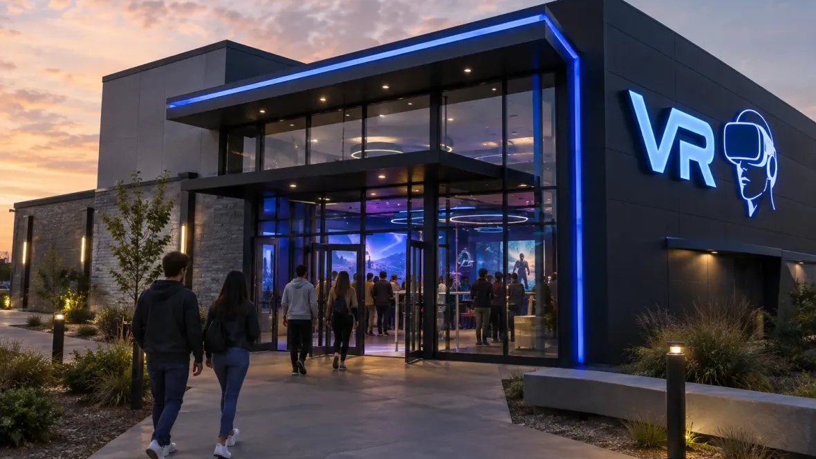 exterior of entertainment center with VR signage