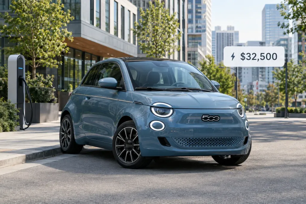 електромобіль Fiat 500e на міській вулиці