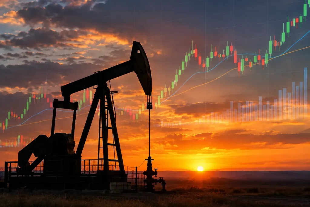 нафтовий вишка на фоні графіків цін