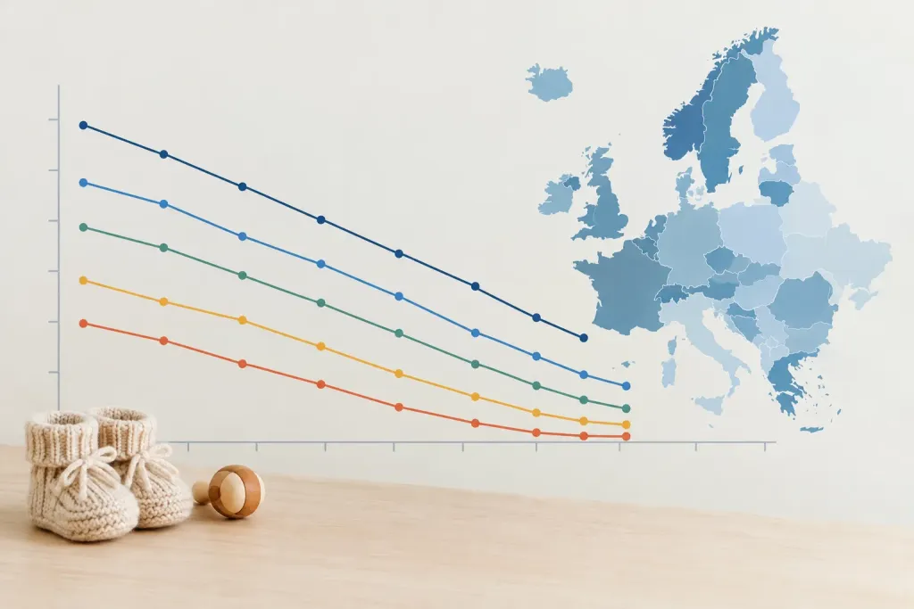 Інфографіка з лініями зниження народжуваності