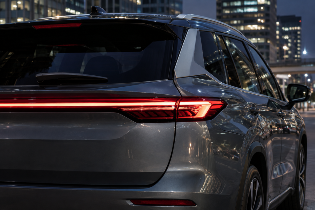 крупний план задньої частини Mitsubishi Outlander з суцільною LED-смугою