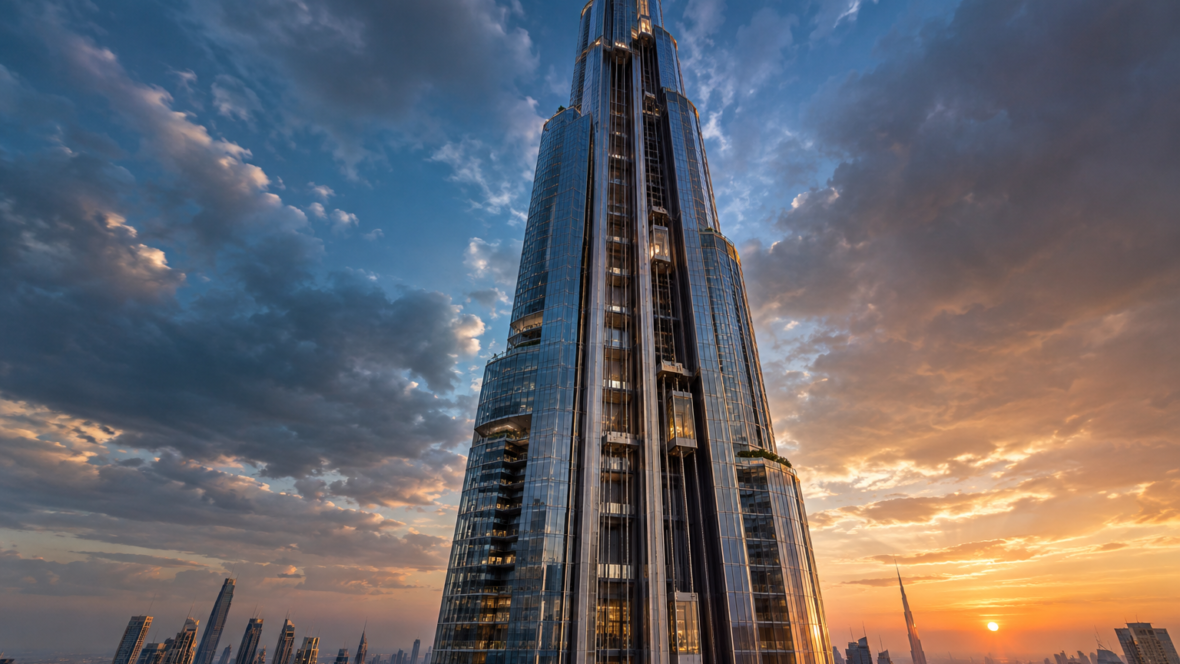Дубайський хмарочос Burj Azizi з акцентом на ліфтові шахти українською