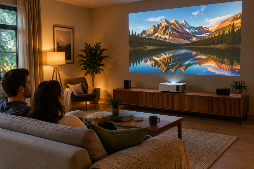 Проєктор у домашньому кінотеатрі, великий 4K екран