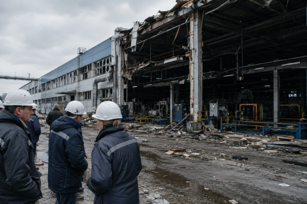 пошкоджене підприємство після обстрілів