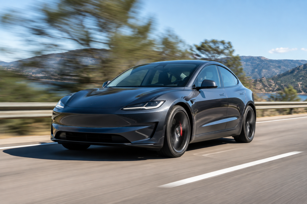 Tesla Model 3 Performance в русі, акцент на швидкості