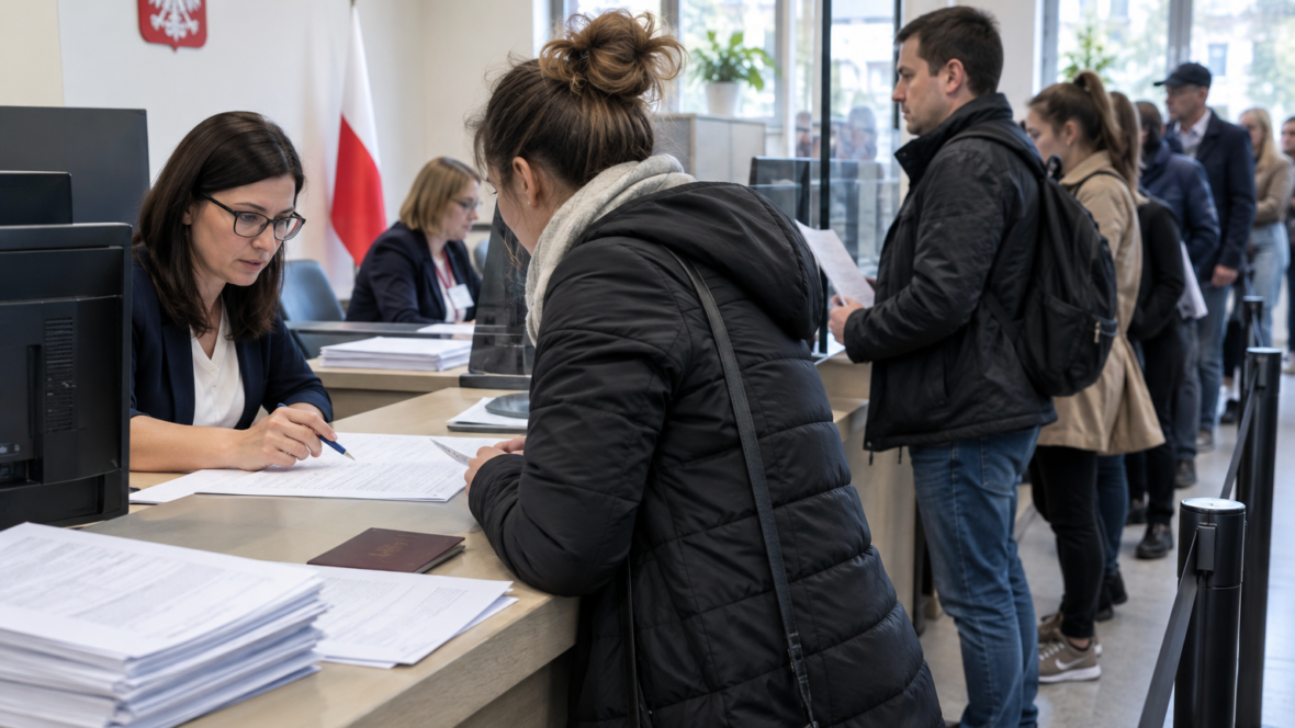 Люди стоять у черзі на оформлення PESEL у Польщі