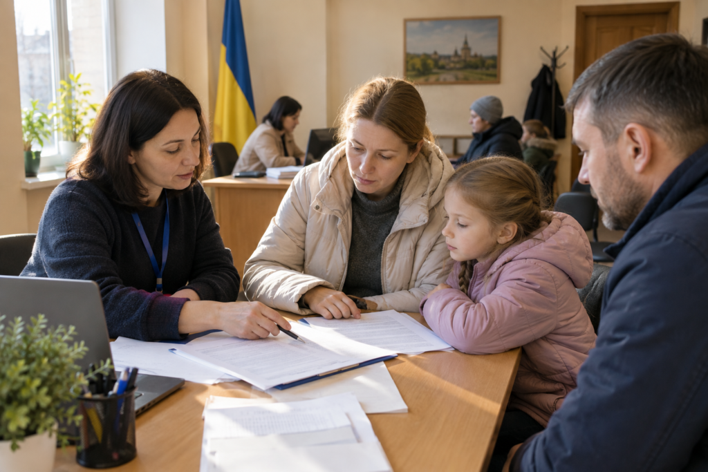 Фахівець міської служби допомагає родині переселенців із документами