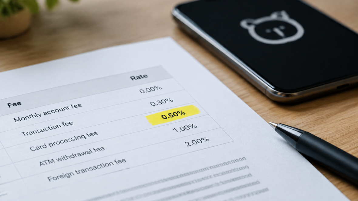 Документ з виділеною комісією 0,5% на фоні смартфона з логотипом monobank