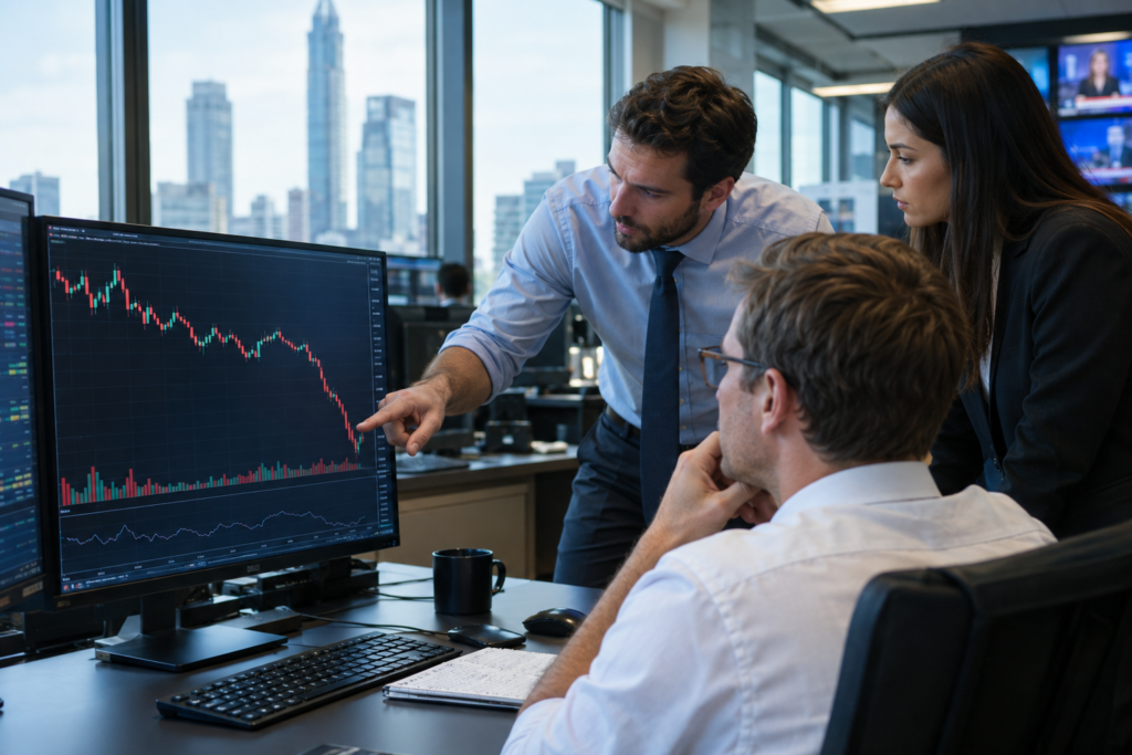 торговий екран з графіком EUR/USD і обговорення трейдерів