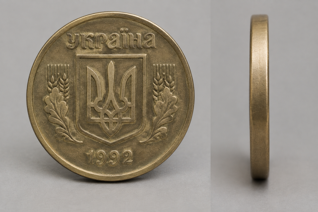 близький план рідкісної 1 гривні 1992 року з гладким гуртом