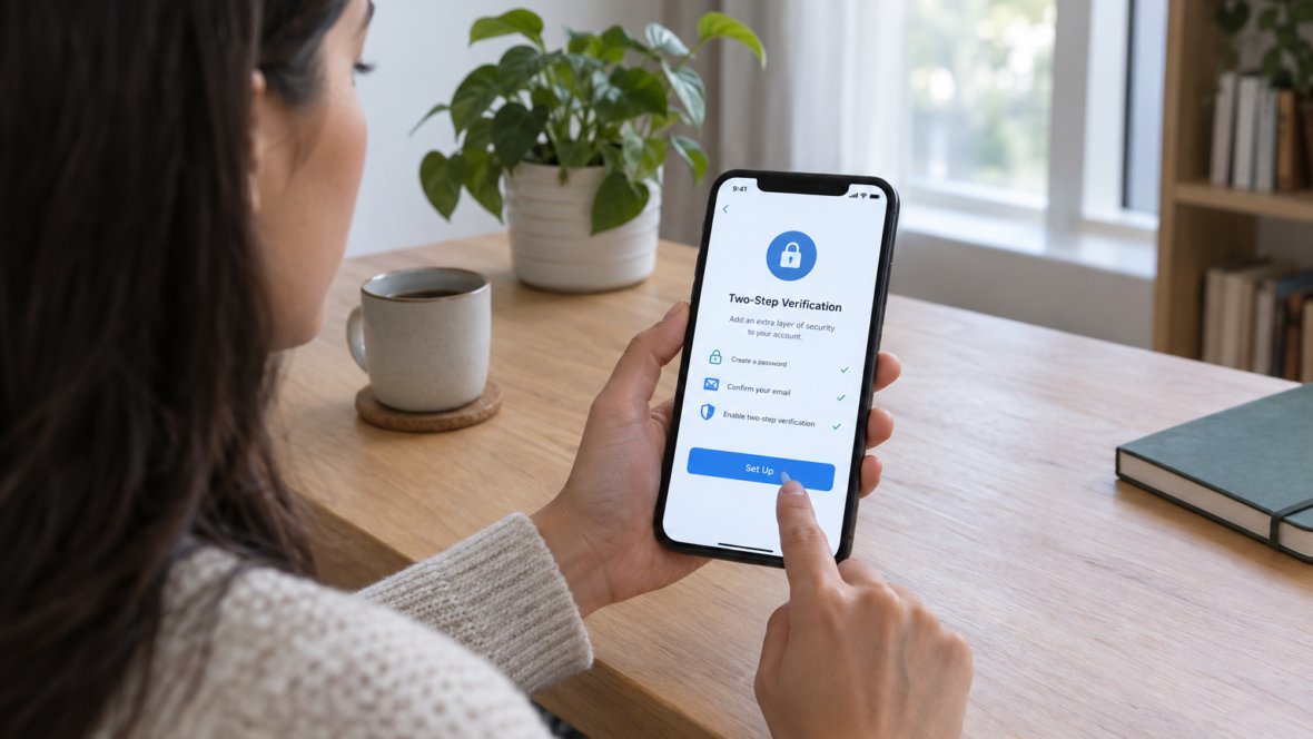 Людина захищає акаунт Telegram на смартфоні вмикає двофакторну автентифікацію