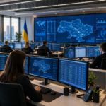 операційний центр мережі платіжних терміналів на тлі українського прапора