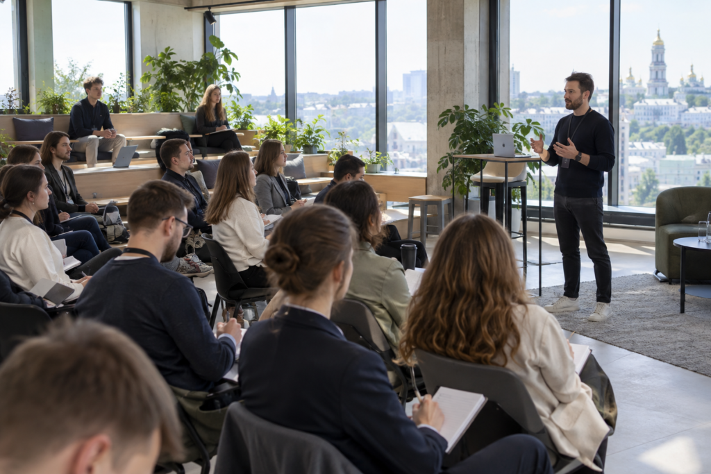 Підприємці слухають лекцію у Sense Hub Kyiv