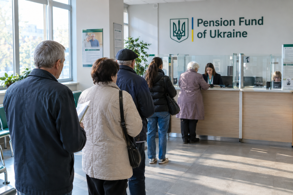 сервісний центр Пенсійного фонду з відвідувачами у черзі