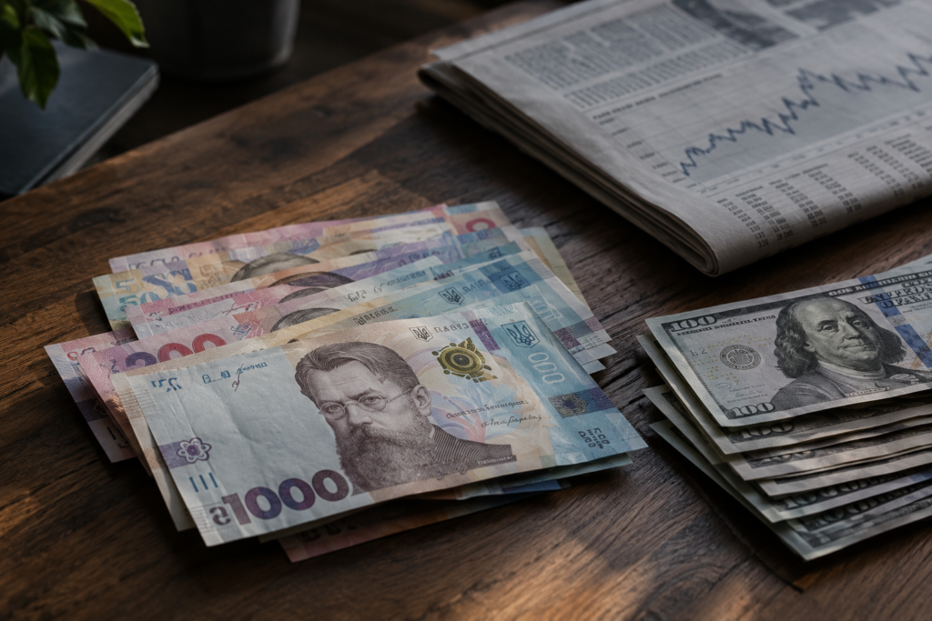 гроші на столі поруч із фінансовою газетою