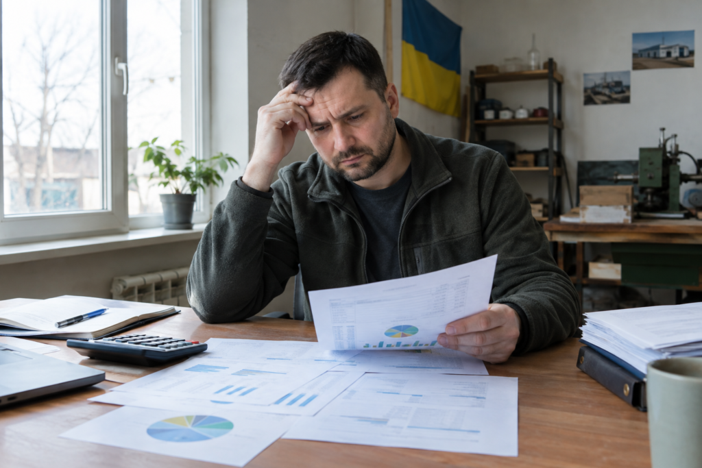 Керівник виробництва роздивляється фінансові документи