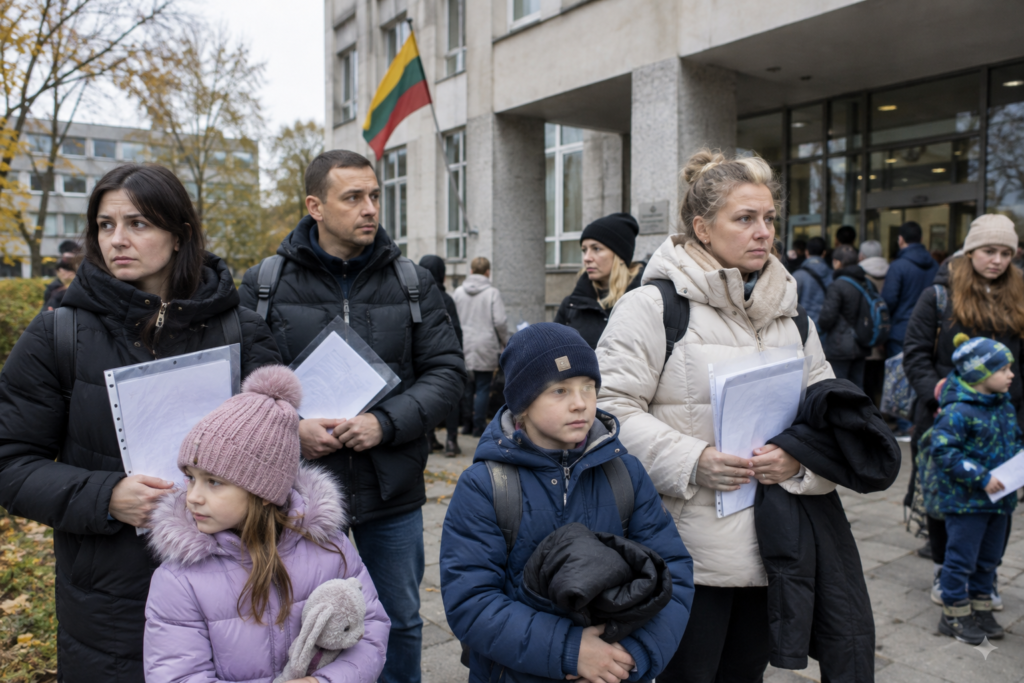 Українські родини біля міграційного офісу в Литві з документами