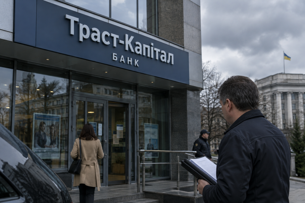 Фасад банку Траст-Капітал під регуляторною увагою, фото в стилі репортажу