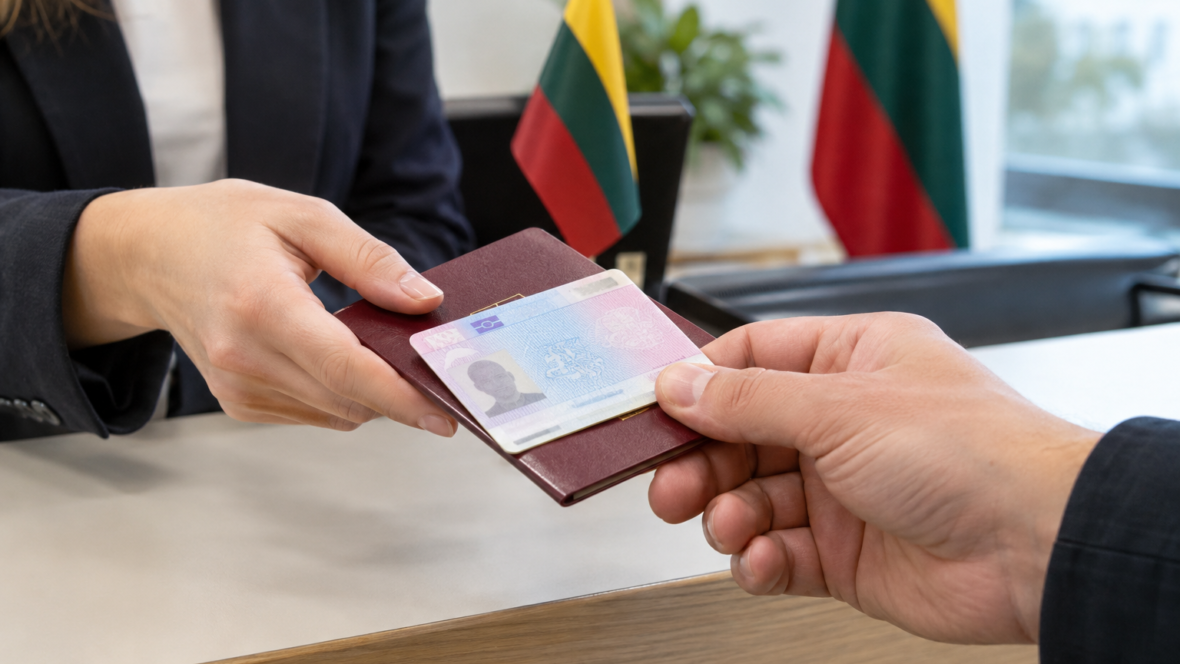 Руки, що передають документи для посвідки на тимчасове проживання в Литві