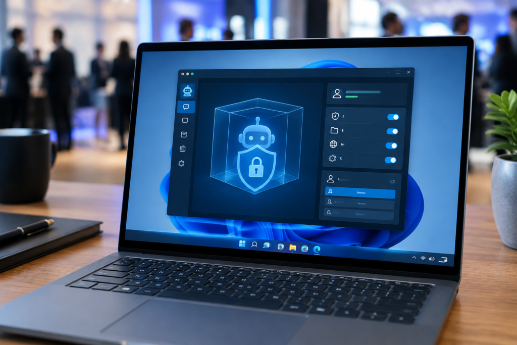 інтерфейс Windows ізольованого ШІ‑агента та іконкою щита безпеки на екрані