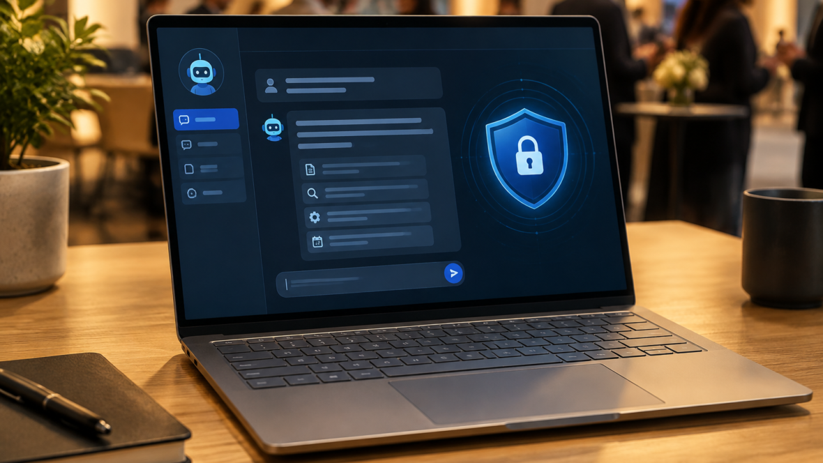 ноутбук Surface Laptop Ultra на робочому столі з інтерфейсом ШІ та іконкою безпеки