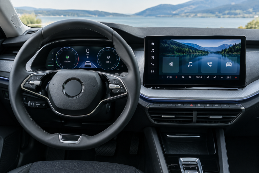 Інтер'єр Skoda Octavia Hybrid з 10-дюймовою панеллю приладів і 13-дюймовою мультимедією