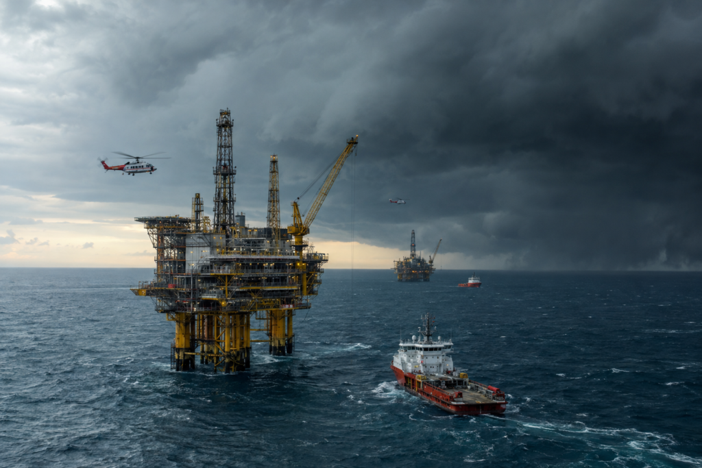 морські нафтові платформи в Мексиканській затоці під наближенням шторму
