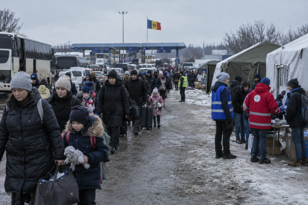 Пункт пропуску в Молдові взимку з біженцями та гуманітарними працівниками
