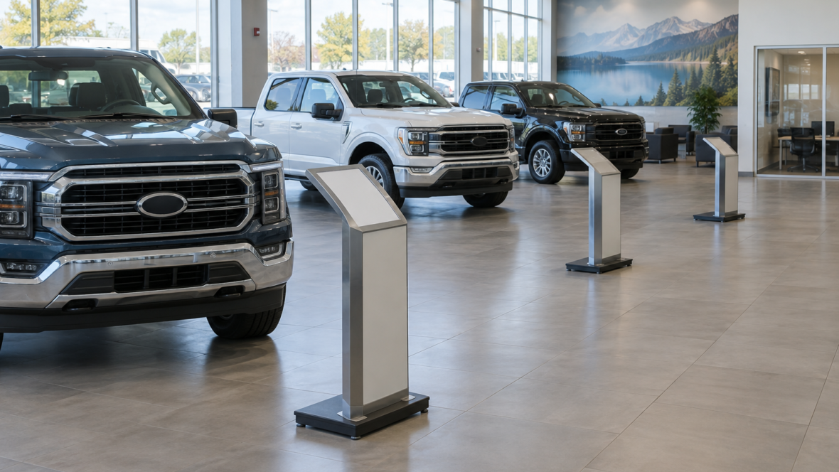 підлога продажів дилера Ford з пікапами і порожніми стендами для кросоверів