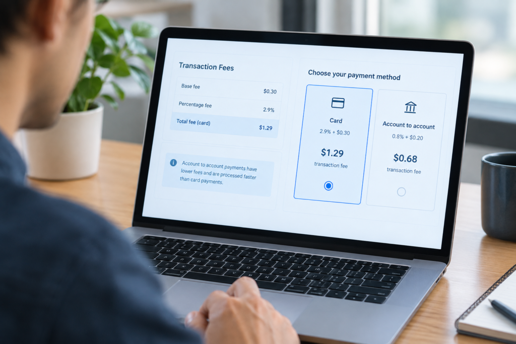 Порівняння комісій картки і переказу на екрані продавця