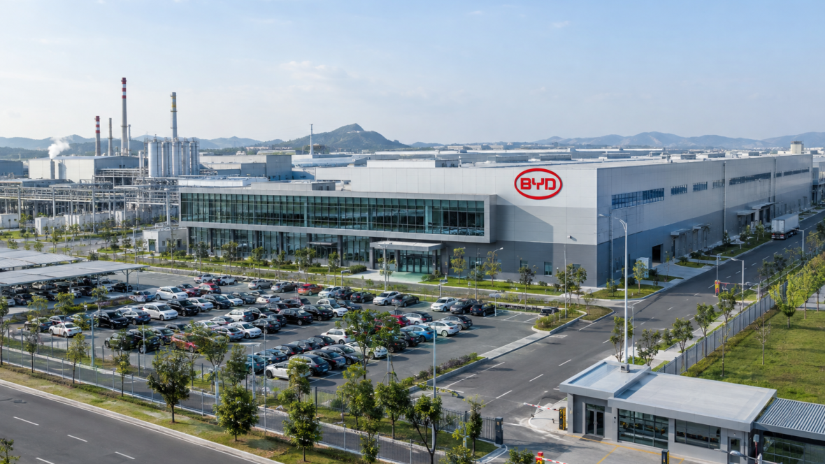 новий автозавод BYD з зовнішнім майданчиком і паркінгом