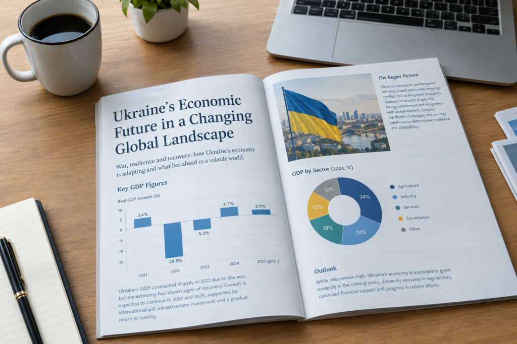 Обкладинка звіту МВФ на столі з графіками зростання ВВП України