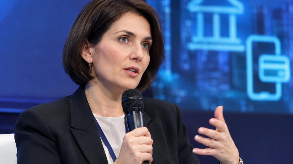 Ольга Василєва під час виступу на FinRetail-2026