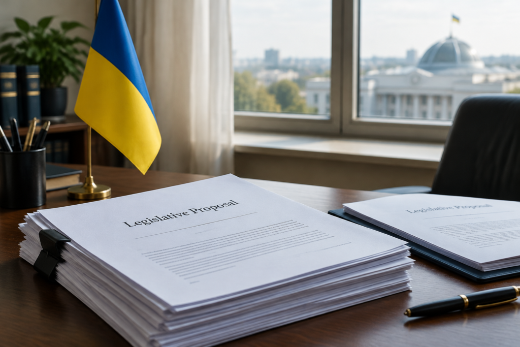Папери законопроєкту на робочому столі в офісі Військового омбудсмана