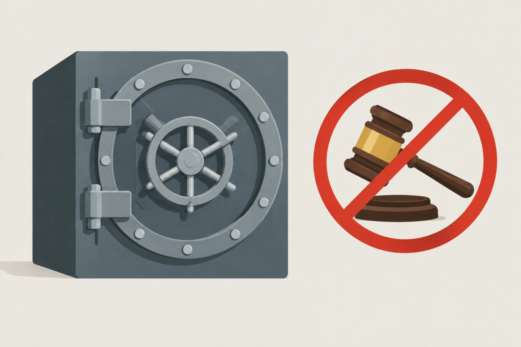 Bank vault and gavel symbolizing restricted data