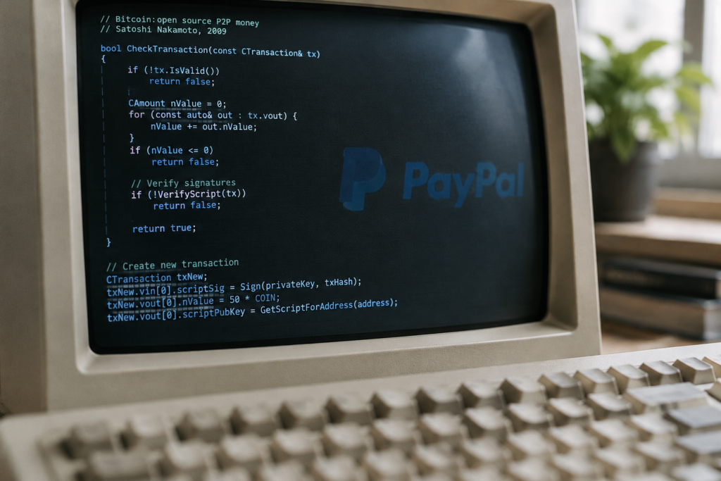компьютерный код и изображение биткоина