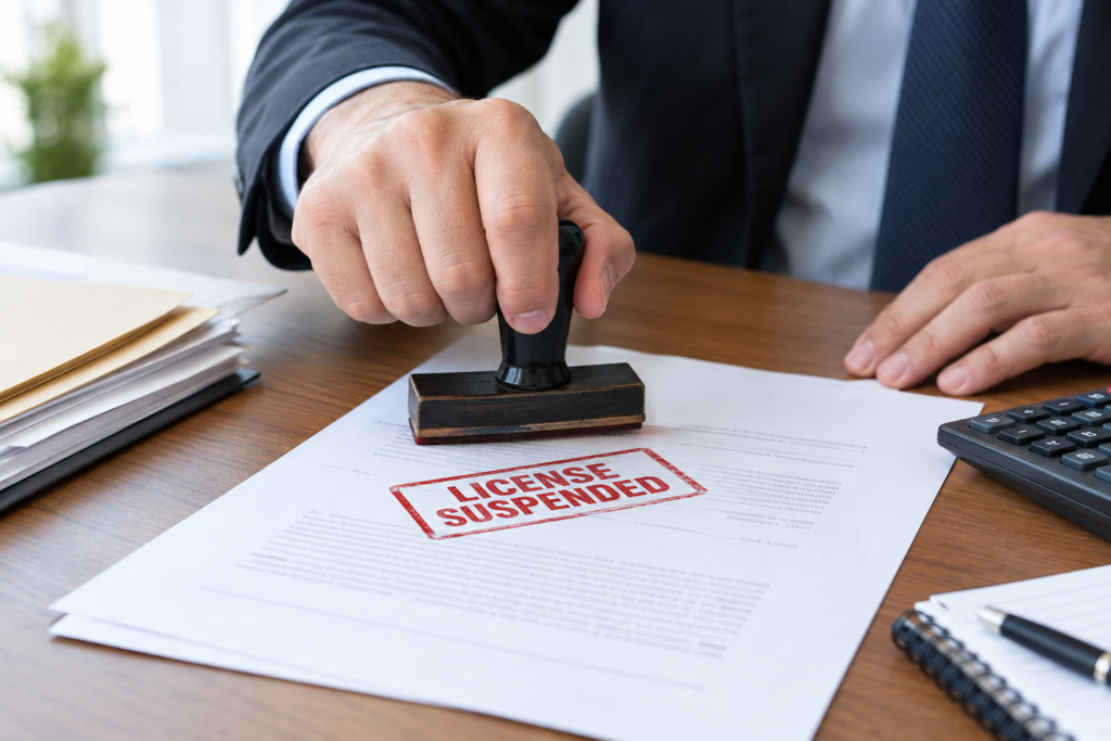 official stamping document and license suspension notice
