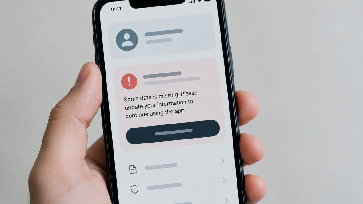 смартфон з повідомленням про відсутні дані