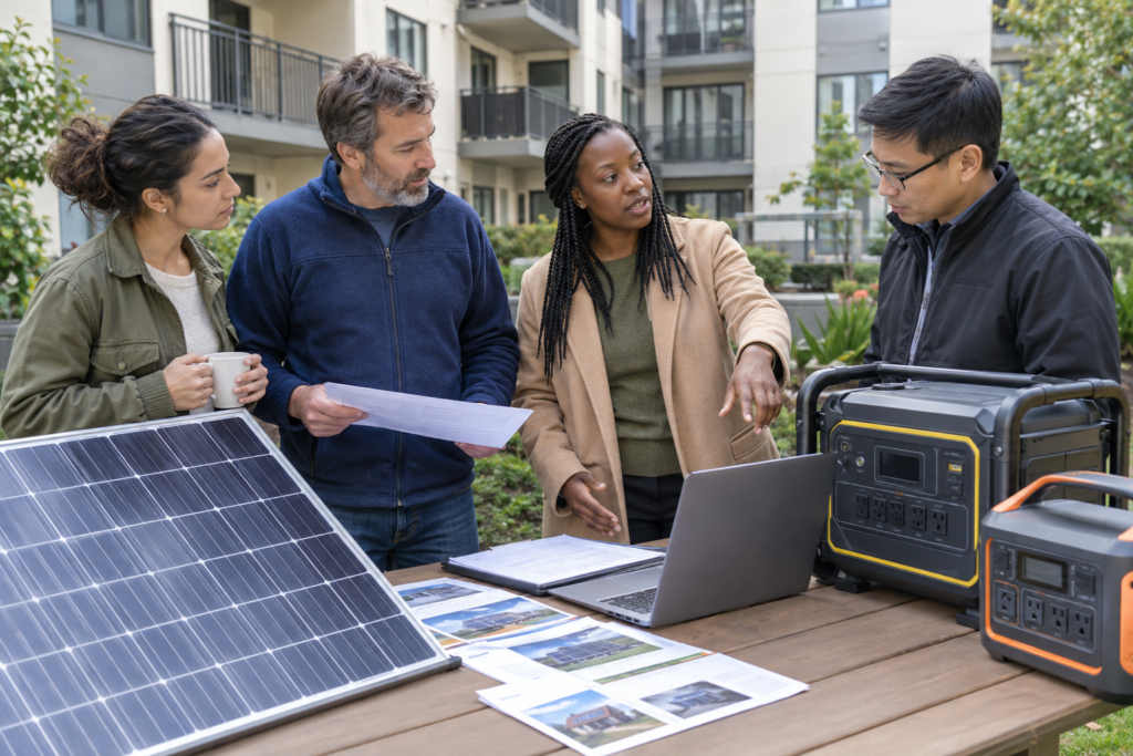 residents reviewing generator and solar options