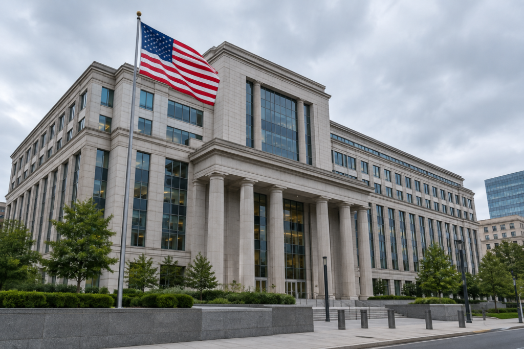 Фасад будівлі Bank of America з американським прапором
