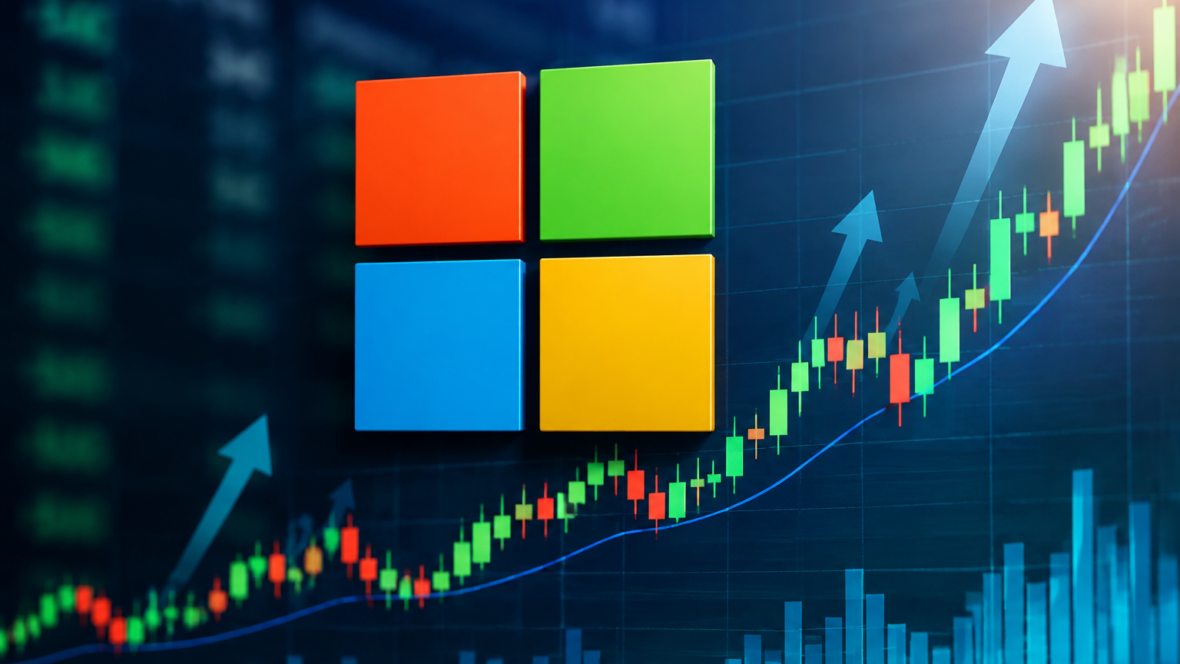 Логотип Microsoft на фоні зростаючого графіка