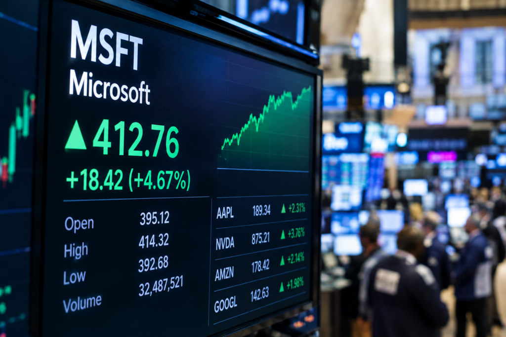 Цифровая лента с котировками Microsoft и Nasdaq