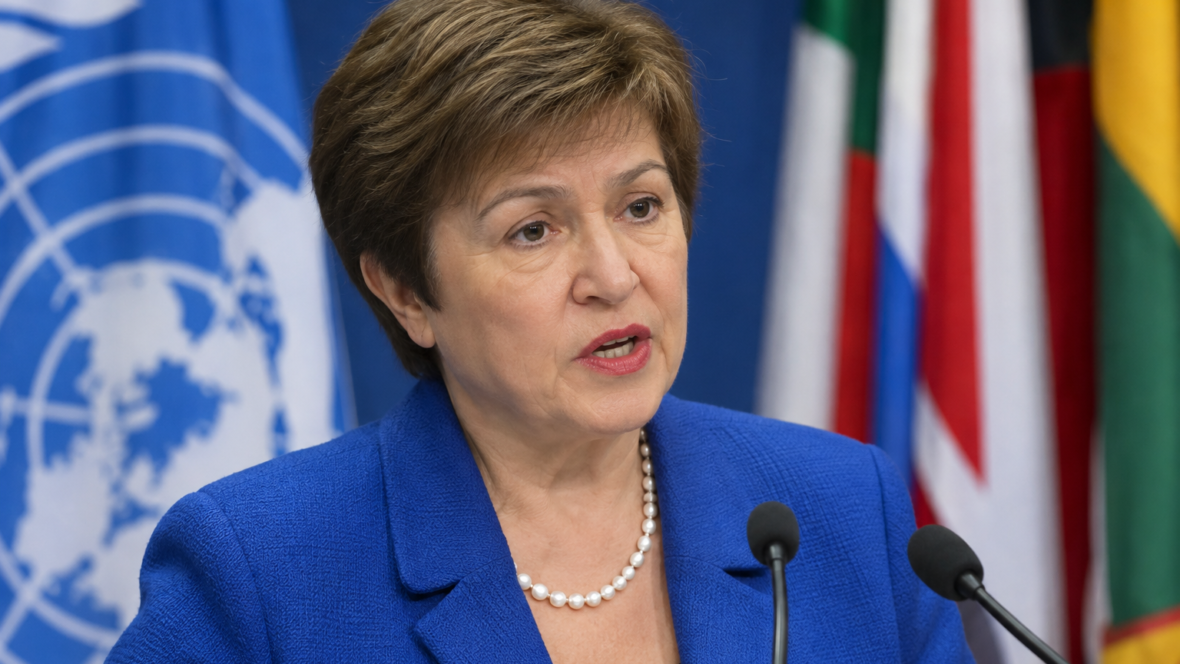 Head of IMF at conference podium