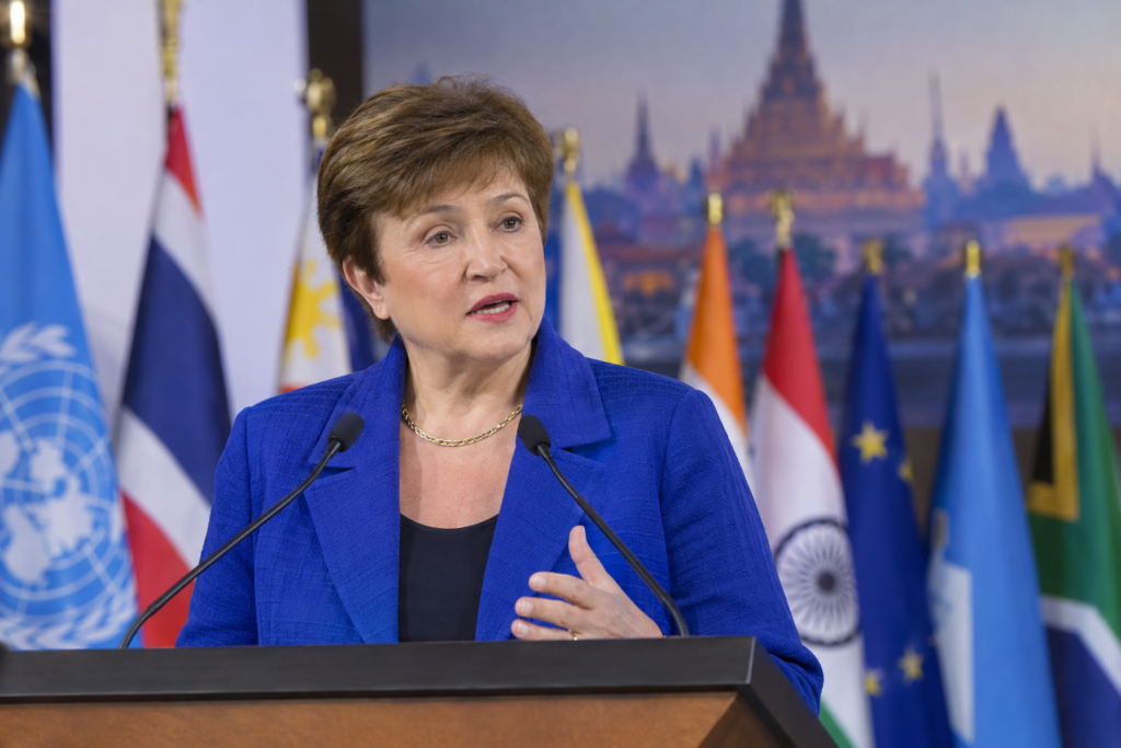 Georgieva speaking at press conference