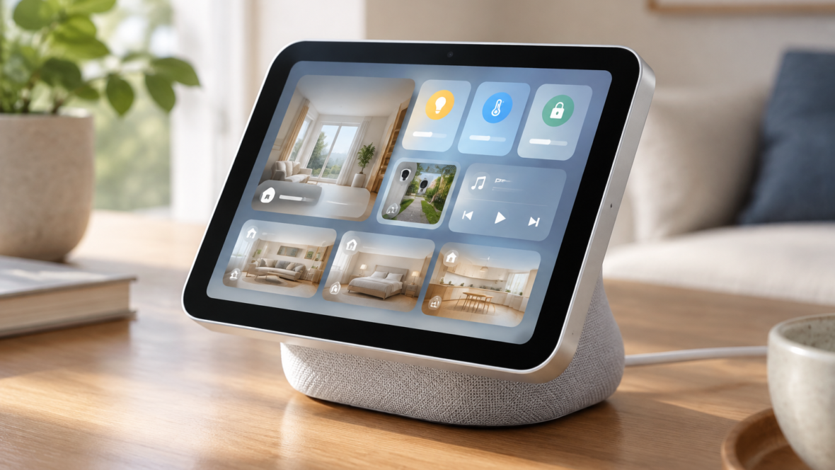 HomeView on stand with tilted display
