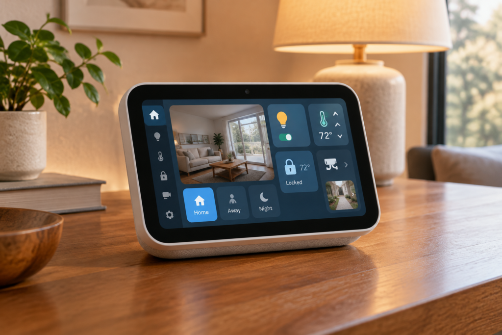Устройство HomeView на столе с дисплеем