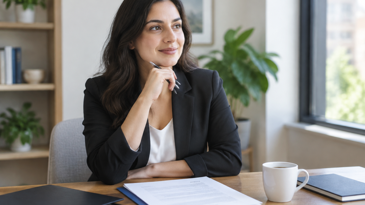 candidate preparing documents and coffee on table